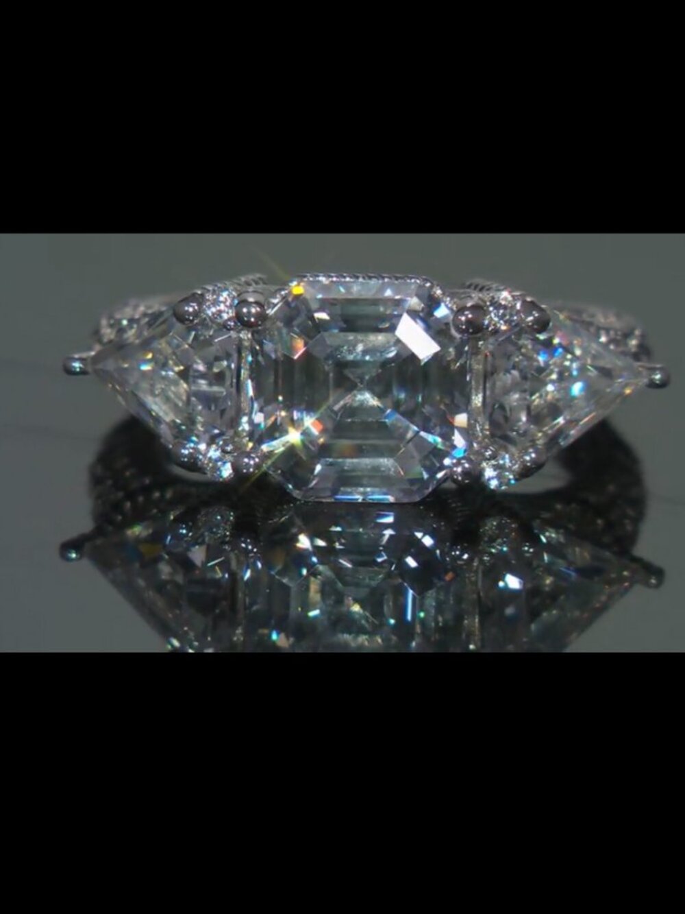 Judith Ripka White CZ Rhodium Over Sterling Silver 3-Stone Toujours Ring SIZE 11